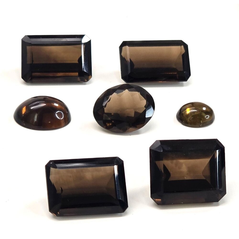 Smoky Quartz Gemstones Set Oval & Rectangular Cuts Emerald and Cabachons  LI622